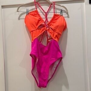 Seafolly Orange and Pink Cutout Swimsuit